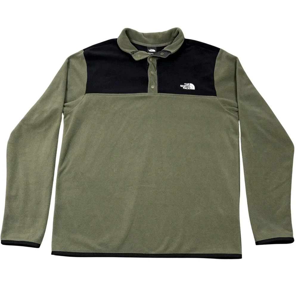 The North Face TKA Glacier Snap Neck Pullover Fleece Men Large Taupe Green Black